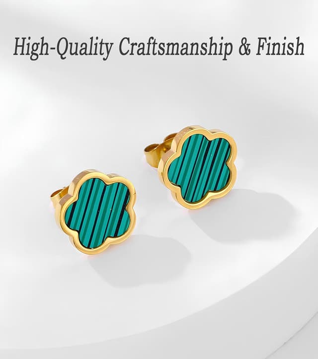 Detalle 2 de T TAKONE Kleeblatt Ohrstecker aus Edelstahl – elegante, hypoallergene Kleeblatt-Pins für Damen & Mädchen