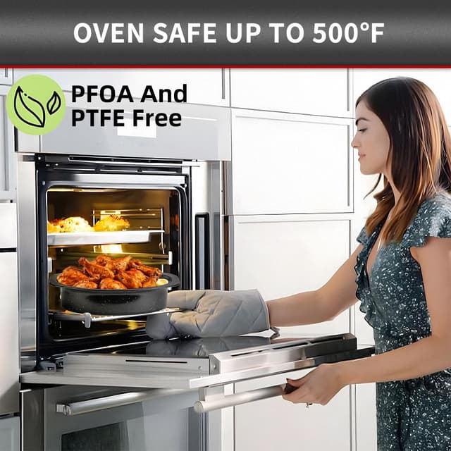 Detalle de JY COOKMENT Granite Roaster Pan (Small, 13") with Domed Lid – Enamel Enameled Oval Roasting Pot for Small Turkey/Chicken