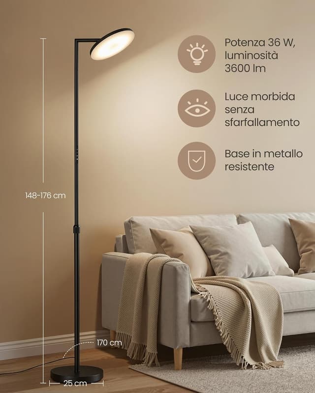 Detalle 2 de VASAGLE Lampada da terra LED 36 W