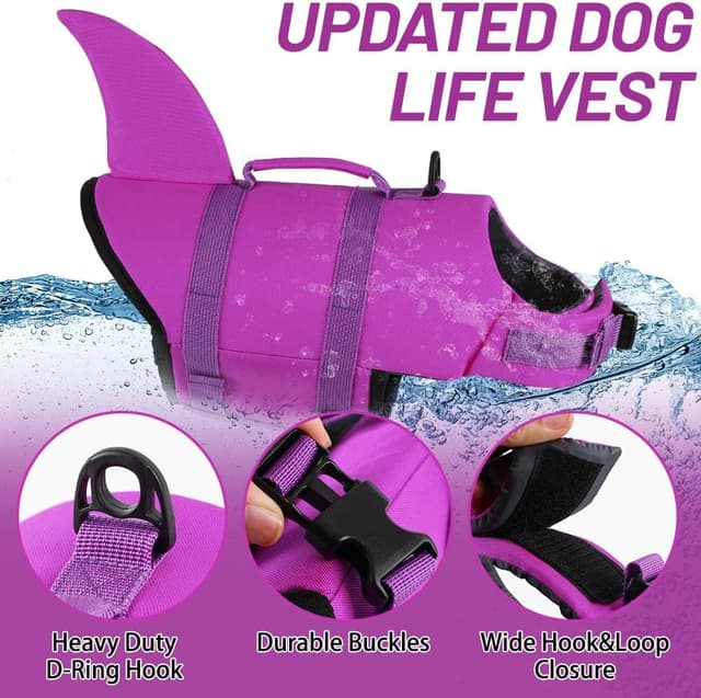 Detalle de EMUST Dog Life Jacket Shark – flotation vest with rescue handle for small to large dogs (solid rose pink)