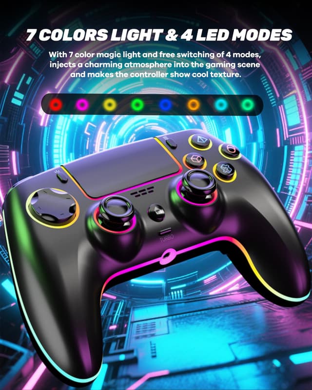 Detalle de MYSTILUCK Wireless Pro Controller für PS5/PC/Mac/iOS/Android/Steam Deck – RGB, Hall Effect & 1500-mAh-Akku