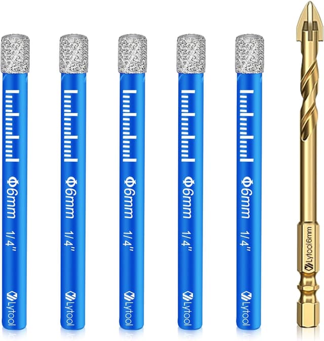 Detalle de Lytool Fliesenbohrer-Set 5-tlg. mit 6 mm Diamantbohrern für Glas, Keramik, Granit & Feinsteinzeug