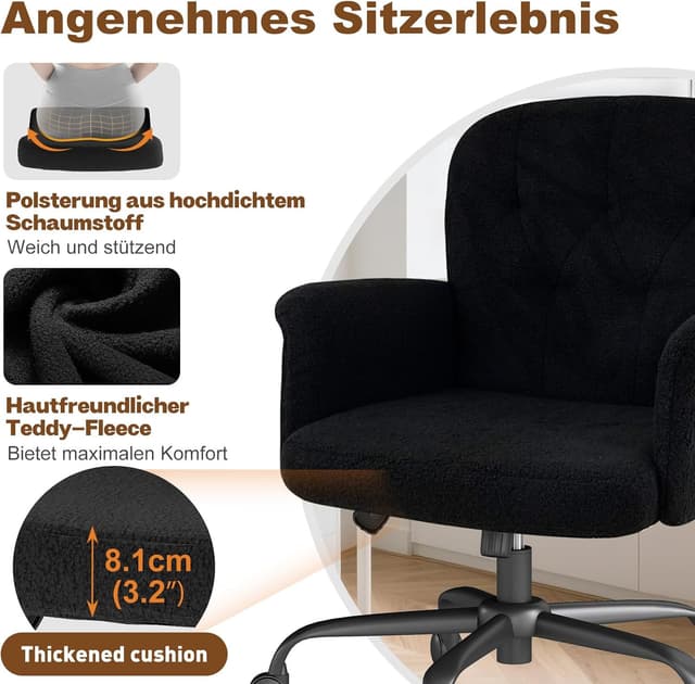 Thumbnail 4 de ZZH Schreibtischstuhl Home Office Teddy Schwarz