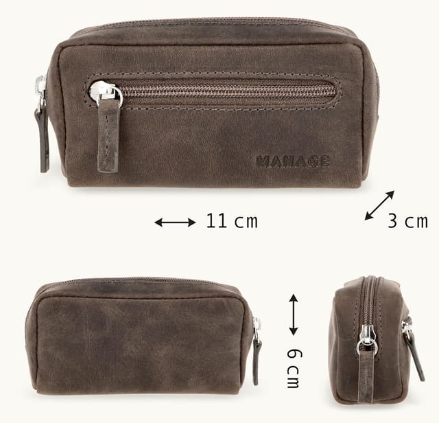 Detalle de Manage XXL Schlüsselmäppchen mit 2 separaten Reißverschlussfächern aus echtem Leder – kompaktes Schlüsseletui für Auto- und Schlüsselbund