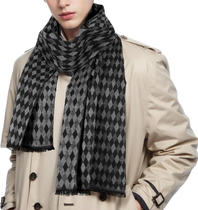 Detalle de Lamca Men’s Cashmere-Like Soft Winter Scarf (180 x 33 cm) – warm, lightweight and classic check design