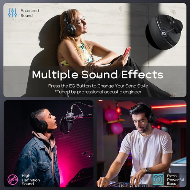 Detalle 1 de DOQAUS Bluetooth Over Ear Headphones 90H