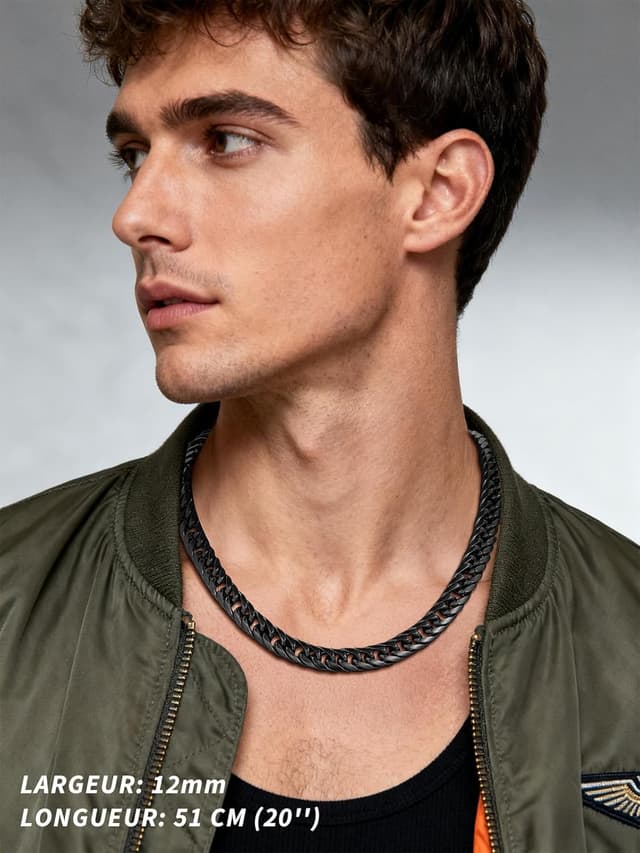 Detalle 2 de FindChic Collier homme chaîne cubaine en acier inoxydable 316L (3/6/9/12 mm, 46 à 76 cm) style hip hop streetwear