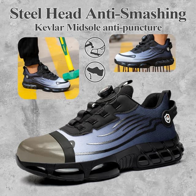 Detalle 2 de GemChve Scarpe antinfortunistiche leggere traspiranti con punta in acciaio e allacciatura rapida, EU 36-46