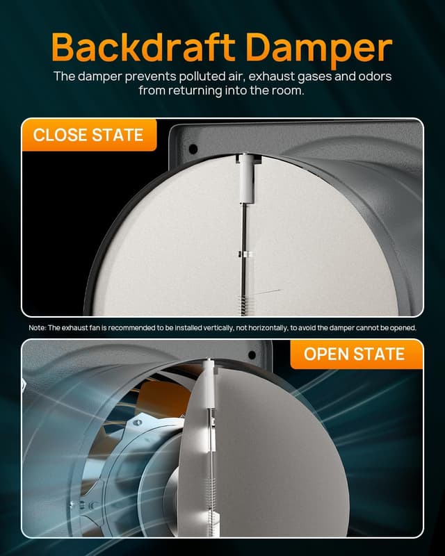 Detalle de HG Power ventilateur d’extraction d’air mural 200 mm, 980 m³/h, silencieux avec clapet anti-retour (gris)