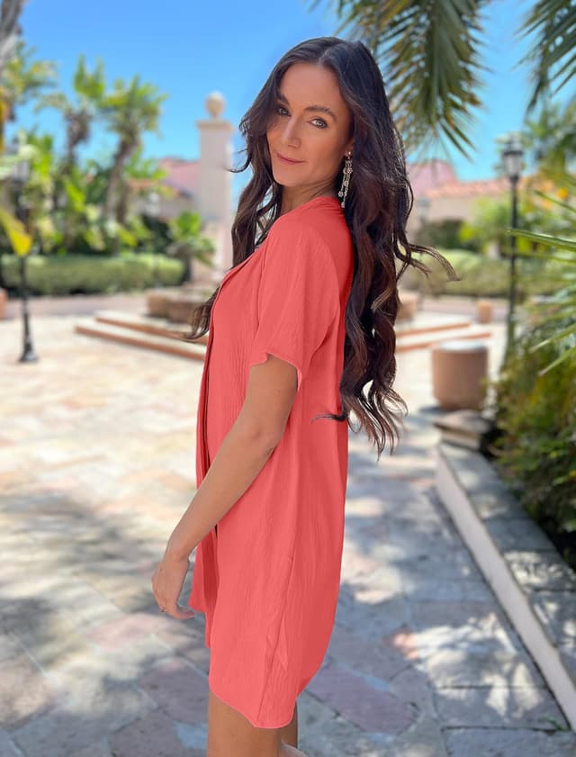 Detalle 2 de Halife Women’s V-Neck Short Sleeve Swimsuit Cover Up Shirt