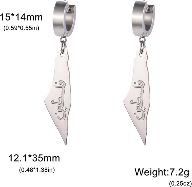 Detalle de EUEAVAN Palästina Dangle-Ohrringe für Frauen – Palästina-Karte & Flaggenmotiv aus Edelstahl
