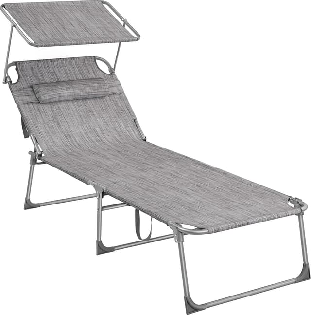 Detalle de SONGMICS Große Sonnenliege GCB022G01 – klappbar mit Sonnenschutz, Kopfstütze und verstellbarer Rückenlehne