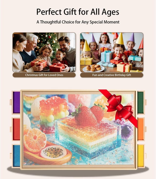 Thumbnail 6 de 1500-Piece Wooden Puzzle Board (34" x 25") with 6 Drawers, Felt Trays & 360° Lazy Susan