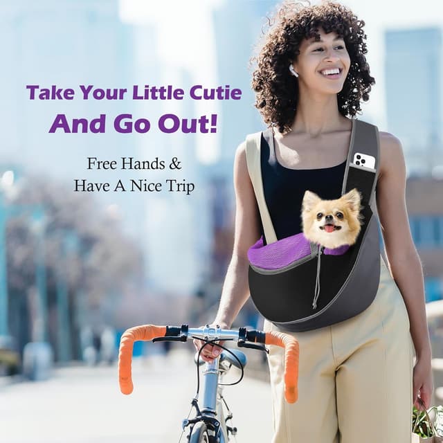 Detalle de Pawaboo Dog Sling Carrier (S) in Deep Purple — hand-free breathable mesh crossbody for puppy or small pet travel