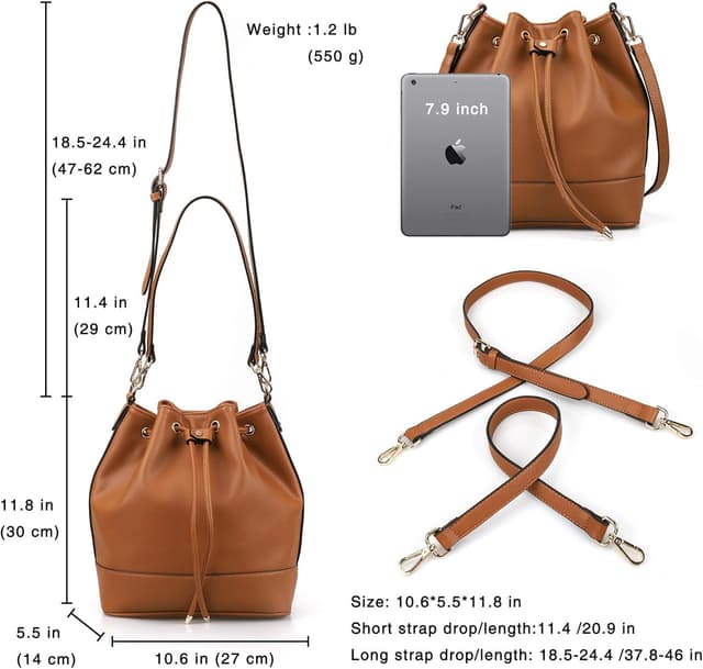 Detalle 1 de AFKOMST bucket bag for women with drawstring closure and dual shoulder straps