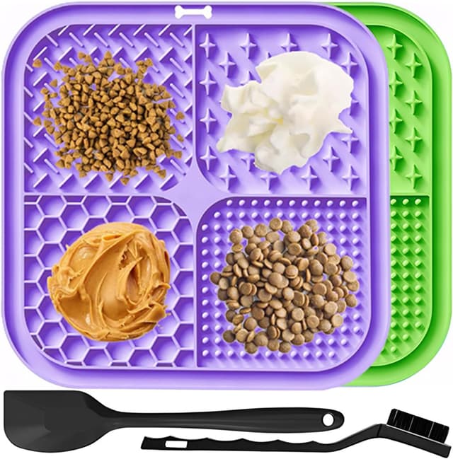 Detalle de 2 Stück Schleckmatte für Hunde & Katzen (20 x 20 cm) mit Saugnäpfen – Leckmatte zum langsamen Füttern