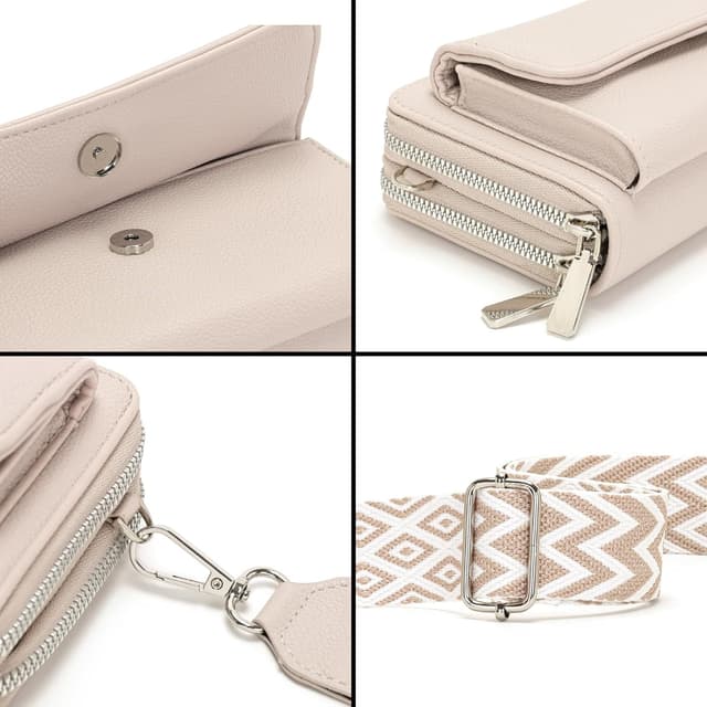 Detalle de Snmoec Handytasche zum Umhängen – kleine Crossbody Bag Damen grau-rosa mit Kartensteckplatz