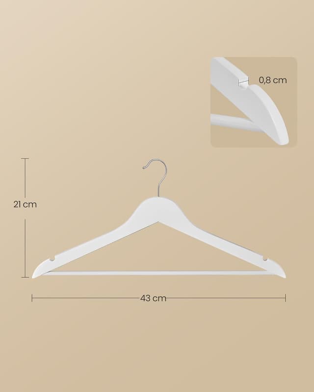 Detalle de SONGMICS Kleiderbügel aus Birkenholz (CRW040W01), 20er Set mit 360° drehbarem Haken