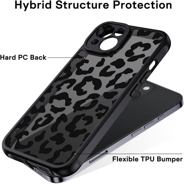Detalle 2 de XTCASE Cover per iPhone 15 con motivo leopardato: silicone/TPU morbido e retro PC rigido anti-graffio