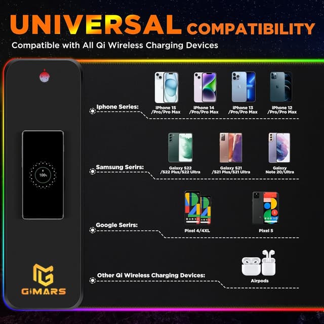 Detalle 2 de Gimars RGB Gaming Mouse Pad with 15W Wireless Charging (XL 800x300x4mm)