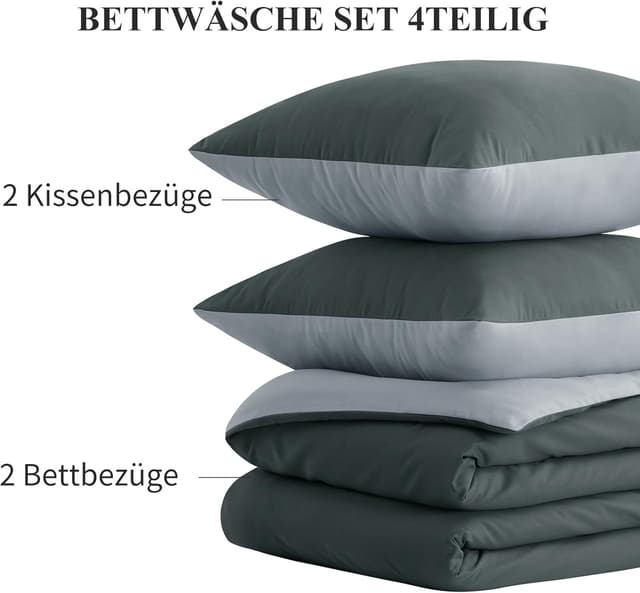 Thumbnail 4 de Aisbo Bettwäsche 135x200 4tlg Anthrazit Grau