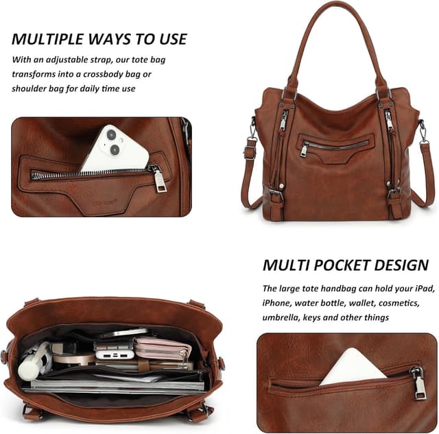 Detalle 2 de TANTOMI Hobo Bags for Women (Large Capacity) with Detachable Small Purse Set – 2PCS Tote, Crossbody & Shoulder Bag