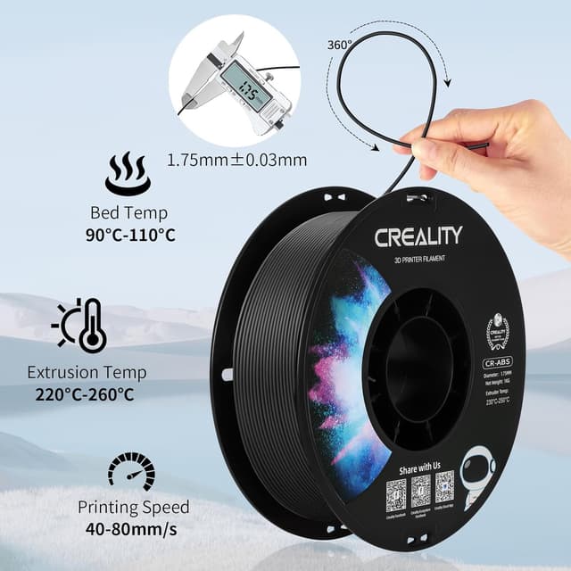 Detalle de Creality ABS Filament 1.75 mm (Official FDM) – dimension accuracy ±0.03 mm, 2kg in Black+Black