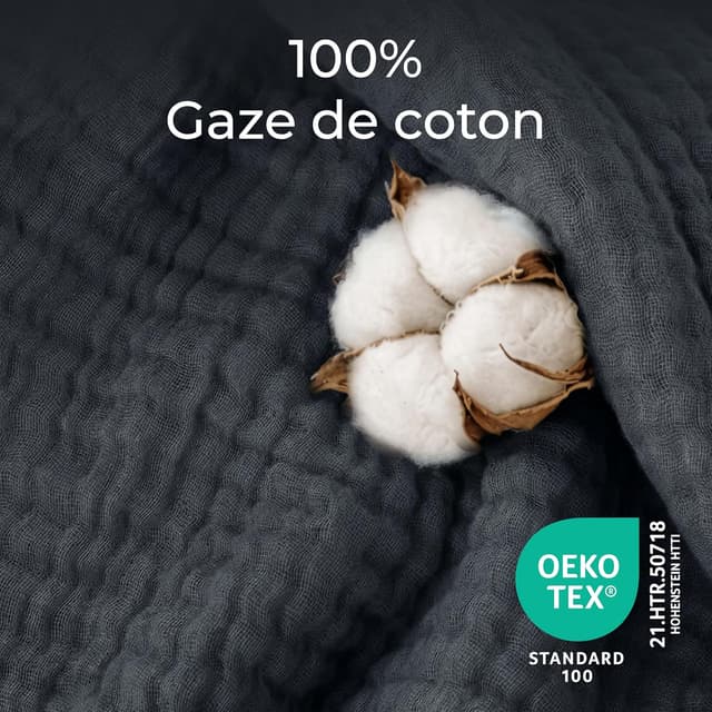 Detalle de Dreamzie Couverture en mousseline 150x200 cm en coton Oeko-Tex anthracite