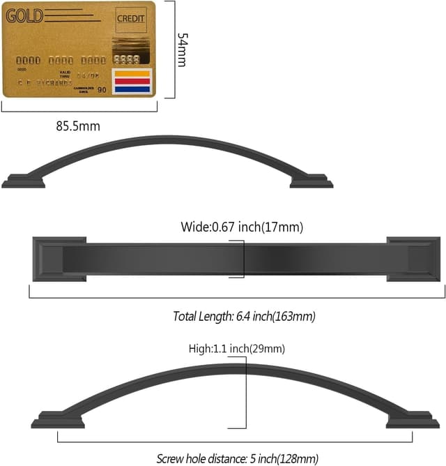 Detalle 2 de Amerdeco set da 10 maniglie nere per mobili da cucina, interasse fori 128 mm
