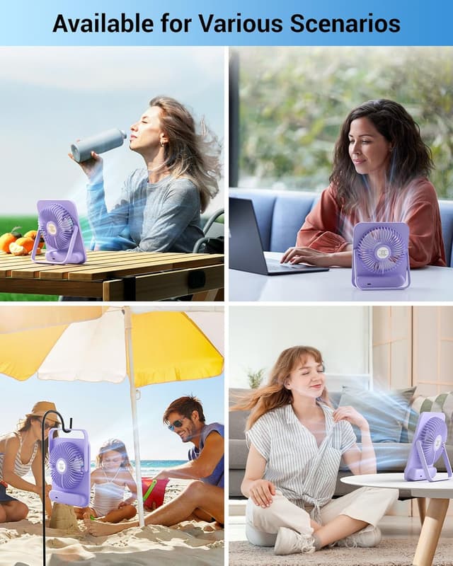 Thumbnail 6 de WHATOOK USB-Tischventilator Leise mit stufenlosem 1–100 Regler, 5.000-mAh Akku (lila)