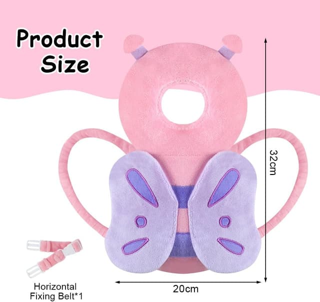 Detalle de Vicloon protezione testa bimbo con farfalla rosa, morbida e regolabile per neonato