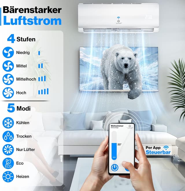 Thumbnail 6 de KESSER Klimaanlage Set Split mit WiFi/App-Funktion (R32) – 9.000 BTU/h, sehr leise, Timer & Fernbedienung