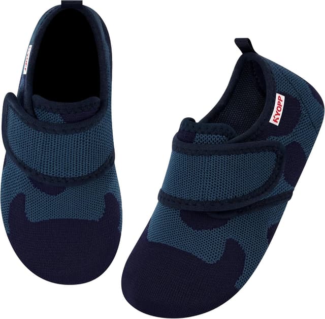 Detalle de Kyopp Kinder-Hausschuhe Barfußschuhe mit Klettverschluss – atmungsaktive, rutschfeste Slipper für Kindergarten