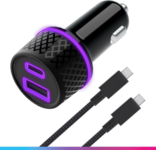 Detalle de Oniverse Zigarettenanzünderadapter 60W mit Doppel-USB-C & USB-A – Auto-Ladegerät für Switch, OLED, Lite, PC & Android/iOS
