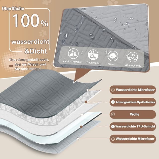 Detalle 2 de GYURO wasserdichte Hundedecke (beidseitig, dunkelgrau/hellgrau) für Sofa & Bett, waschbar, 101 × 127 cm