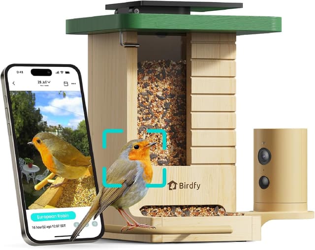 Detalle de Birdfy Smartes Vogelfutterhaus mit Kamera (1080P, Solar, KI-Erkennung für 6.000+ Vogelarten) im Hochformat