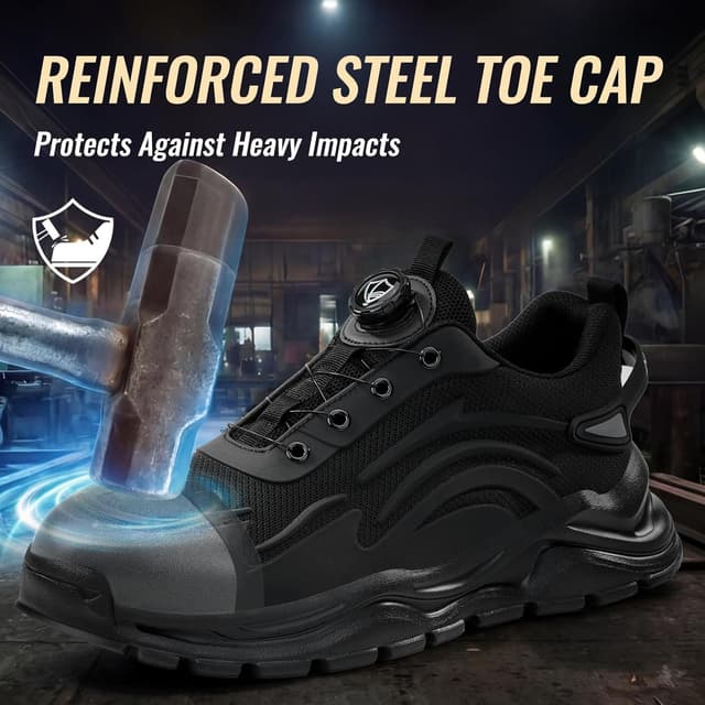 Detalle 2 de GUSAYEX Steel Toe Cap Trainers for Men – Lightweight Breathable Work Shoes with Swivel Buckle Laces
