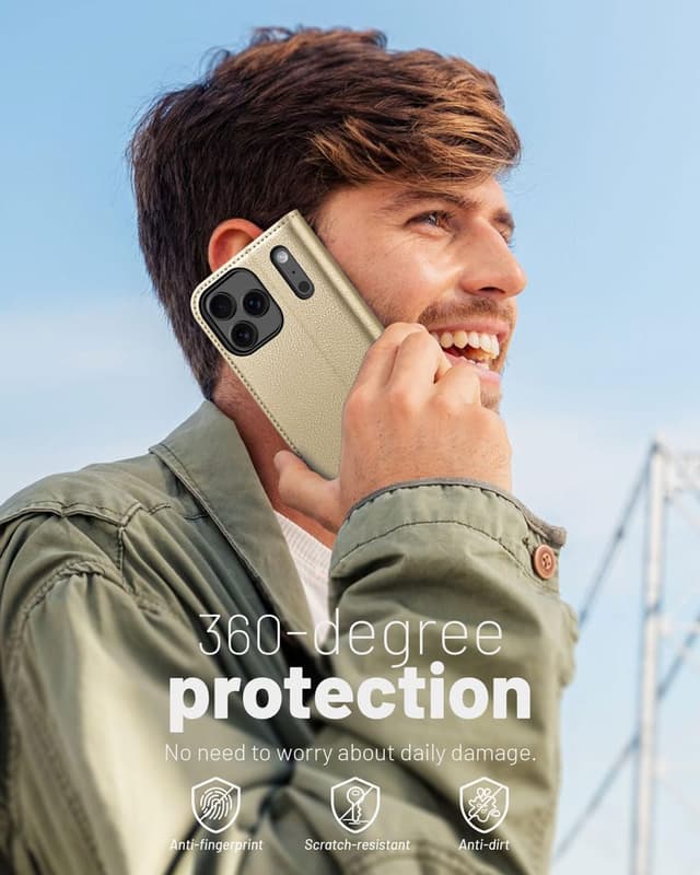 Thumbnail 6 de OCASE Hülle für iPhone 17 Pro Max 5G mit Kartenfach, Magnetverschluss, RFID-Blocker und Standfunktion (Gold)