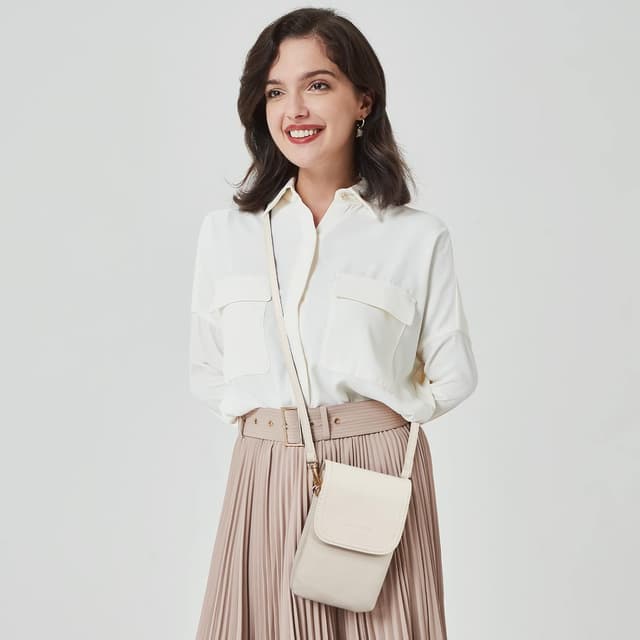 Detalle de BOSTANTEN Pochette téléphone portable femme (sacoche bandoulière) en cuir PU vegan – 20 x 12 x 3 cm