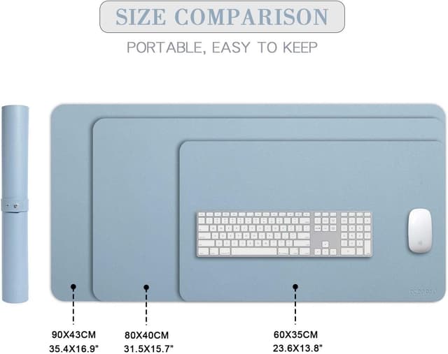 Thumbnail 6 de DOBAOJIA große Mausmatte / Schreibtischunterlage XL (80 x 40 cm) aus PU Leder, wasserdicht & rutschfest – Graublau