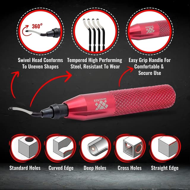 Detalle de AFA Tooling Deburring Tool Kit with 31 HSS Blades (BS1010, BK3010 & BS1018) for Copper Pipes, Plastics and Metal Work