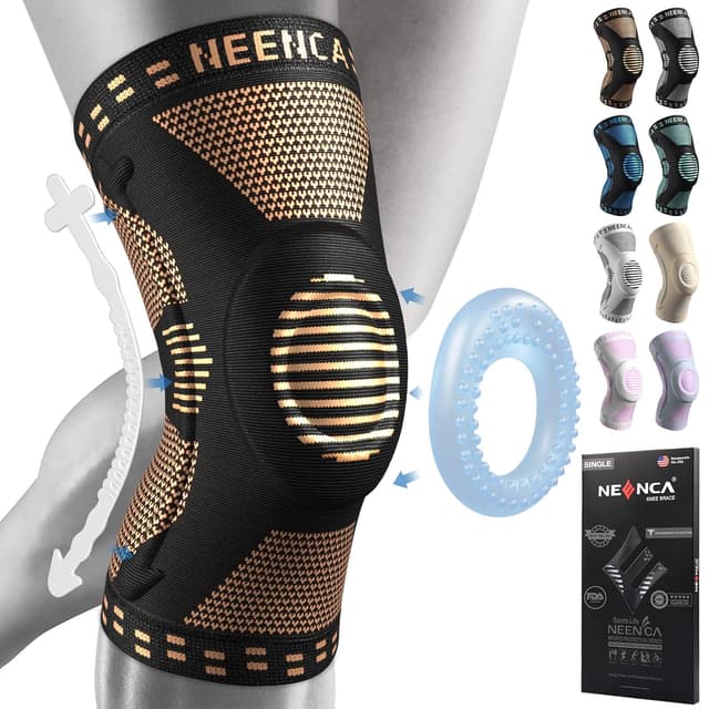 Detalle de NEENCA Professional Knee Brace Compression Sleeve with Patella Gel Pads & Side Stabilizers