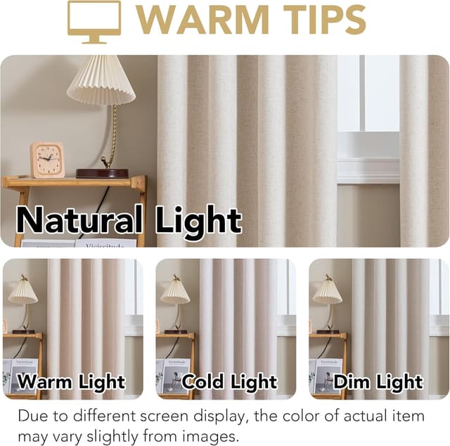 Detalle 2 de H.VERSAILTEX Linen Blackout Curtains (100% Blackout) with Nickel Grommets, 2 Panels, 84 inch Length