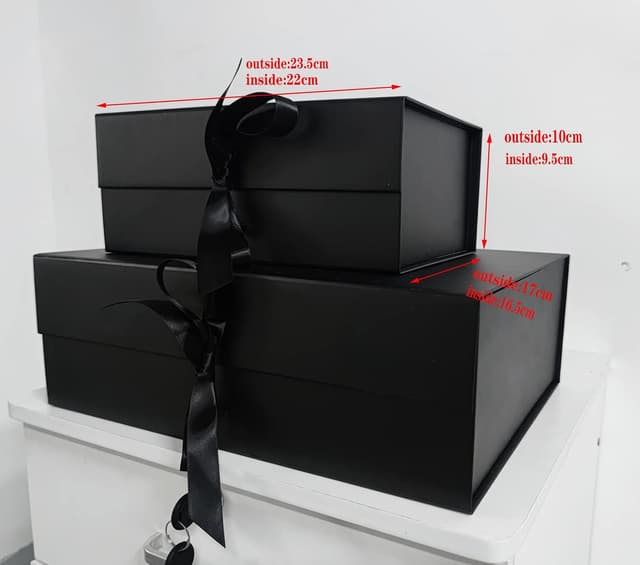 Detalle de REECAGO Black Gift Box with Magnetic Lids and Silk Ribbon, 23.5 x 17 x 10 cm