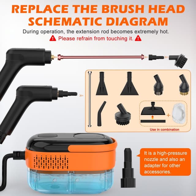 Detalle 2 de Koutop Steam Cleaner for Home & Car Portable Handheld Steamer with 3-Level Handle, 15s Heat-Up, 16 Accessories