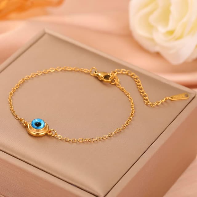 Detalle de VASSAGO Evil Eye Armband für Damen (blau) – verstellbar aus Edelstahl