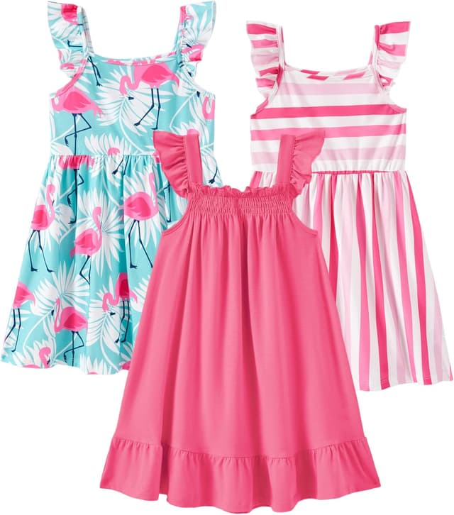 Detalle de PATPAT Multipack Girl Toddler Dresses (Sleeveless Flamingo Striped) — Festival & Everyday Casual Wear