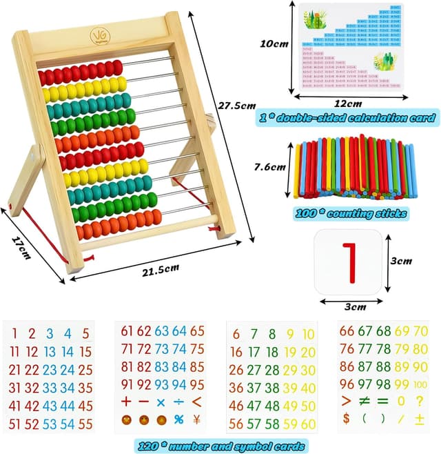 Detalle de VingaHouse Grundschule Rechenschieber Abakus mit 100 Perlen, Holz-Zählrahmen und Karten-Set (ab 3 Jahren)