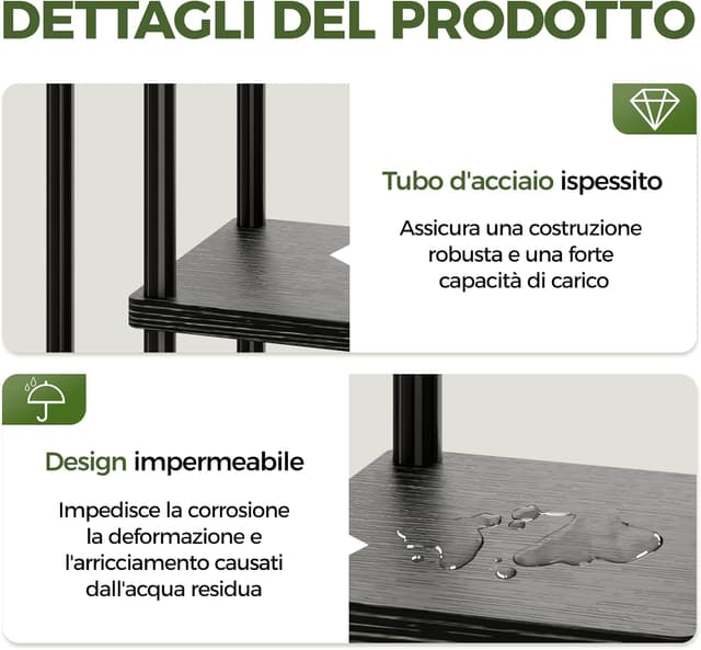 Detalle de Bamworld Porta Piante verticale per balcone e interni in metallo e legno, nero, 7 ripiani