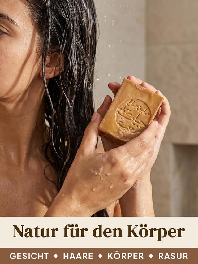Detalle de Grüne Valerie Naturkosmetik GRÜNE VALERIE® Original Aleppo Seife Deluxe – 200 g (+70% Lorbeeröl/Olivenöl) – 6 Jahre gereift